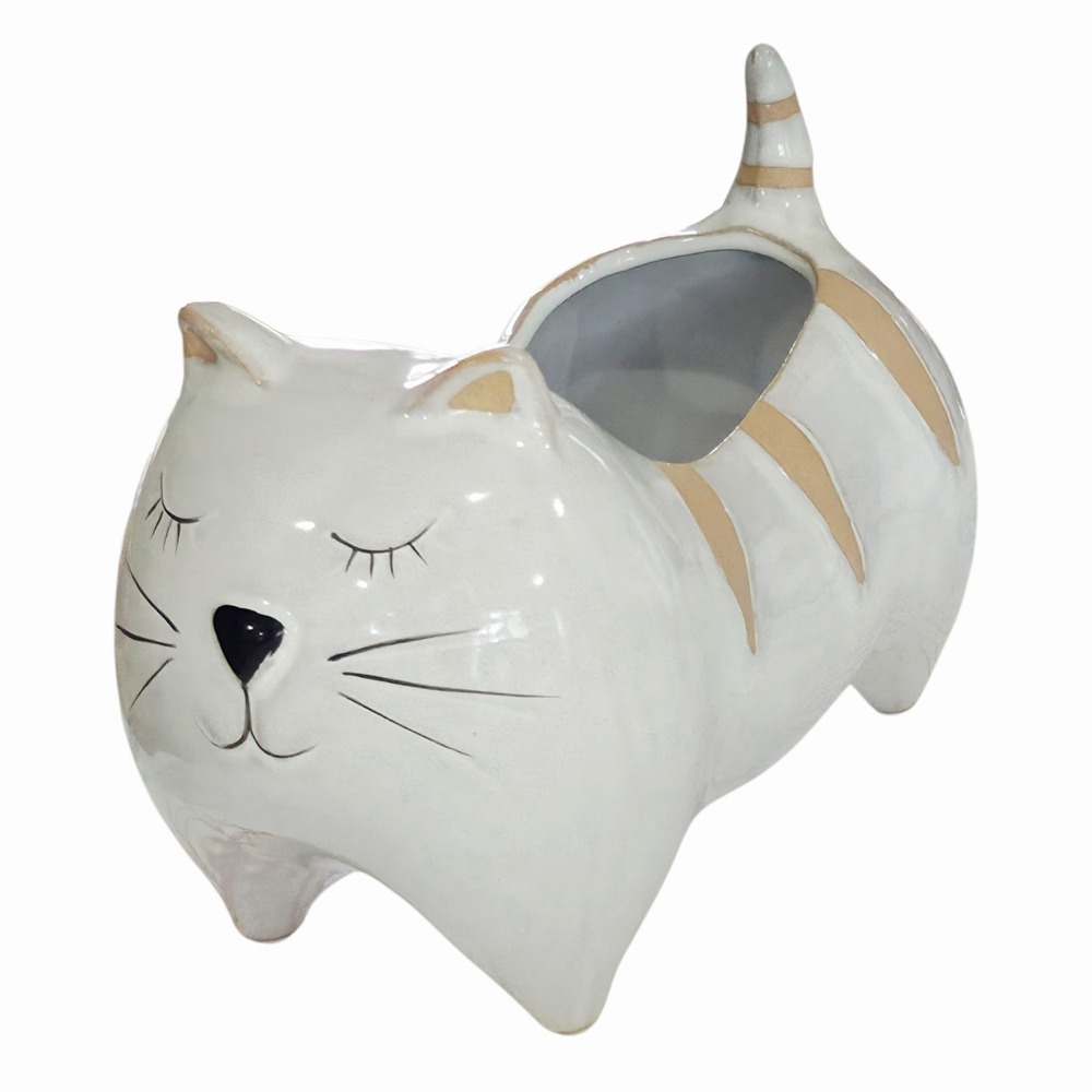CYD The Cat Vase Ash White Watertight Ceramic Planter Cat Shaped  8x4.5x5.25 NEW